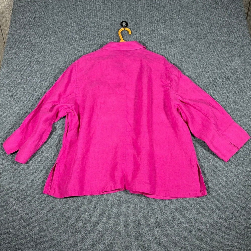 Ralph Lauren Button Down Shirt Womens 2X Fuchsia Linen Herringbone - Picture 3 of 11